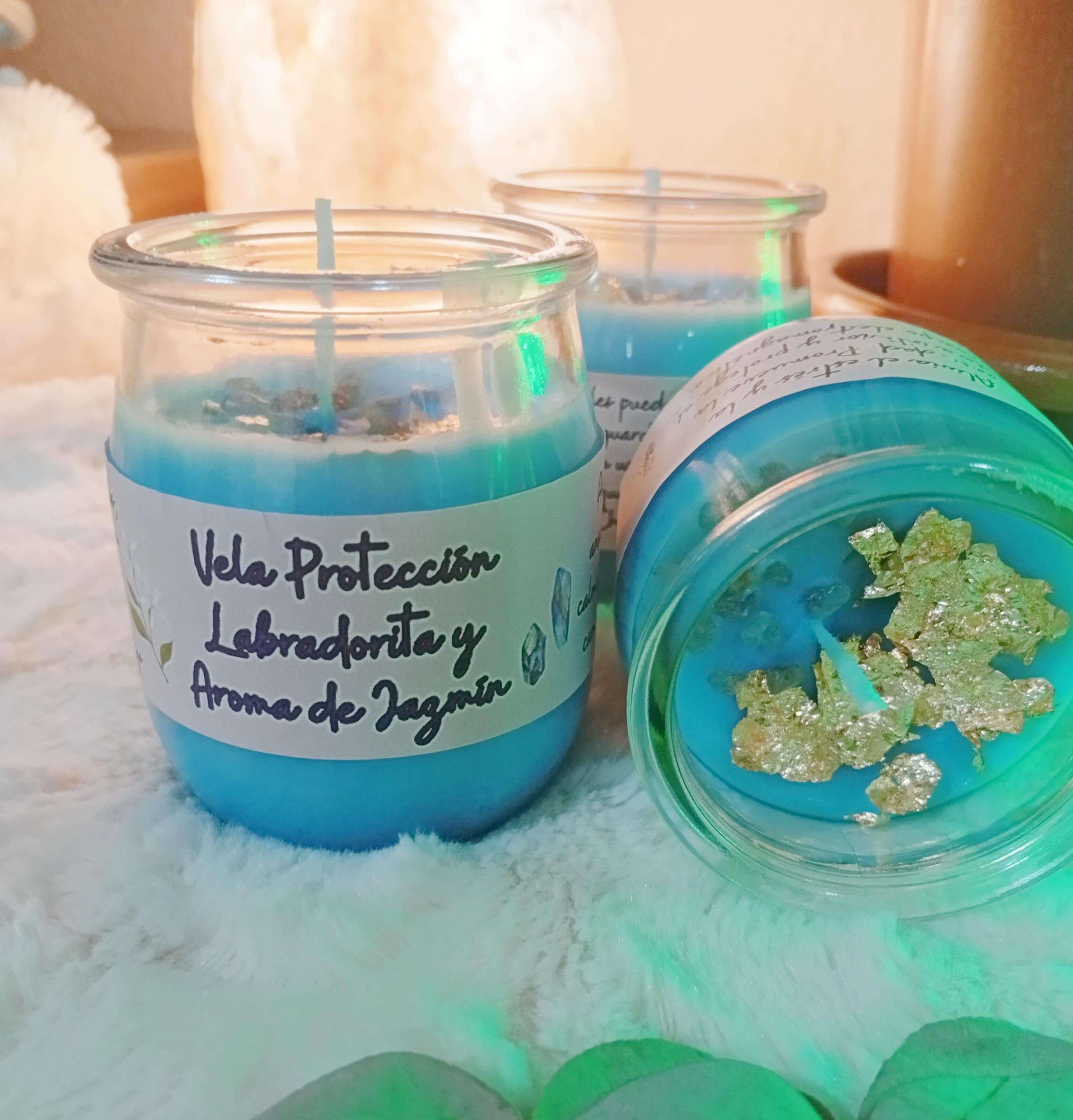 vela de protección con jazmín y labradorita